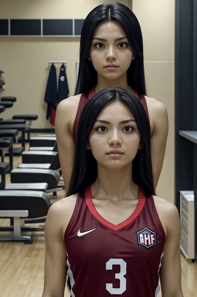Haikyuu screenshot , woman with long raven hair carmine eyes in a sports salon 