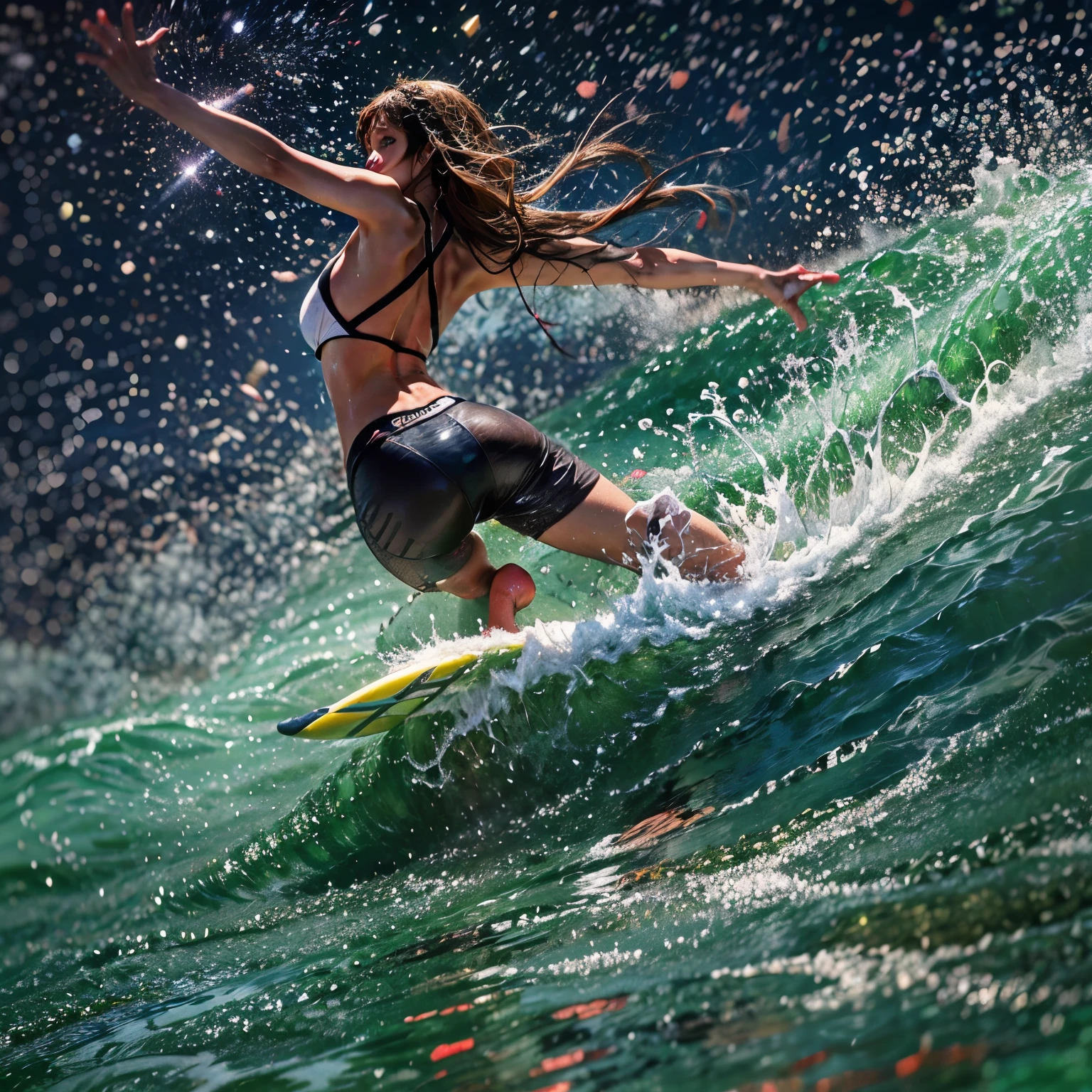 (ZoomedOut:1.28, Wide-shot) ZoomLayer (Epic photo of surfer magazine:1.37). (Full of Water, Everything Wetted:1.4) WetHair (extremely detailed Cute Girl in RED)(SparklingHighlights:1.28), Dynamic Joyful Expressions LifeLike Rendering (ManoErina:1.0) . Overflowing Gigantic Sideboob (Clearly Visible Beautiful Breast to Buttocks Line) Tiny and Roundly Butt, Detailed wet clothing texture, (Sloppy Surfboard:-1.2) Riding on waves, Sparkling water, TyndallEffect(Starry Water Particles:1.32), Whole Body proportions and all limbs are anatomically accurate