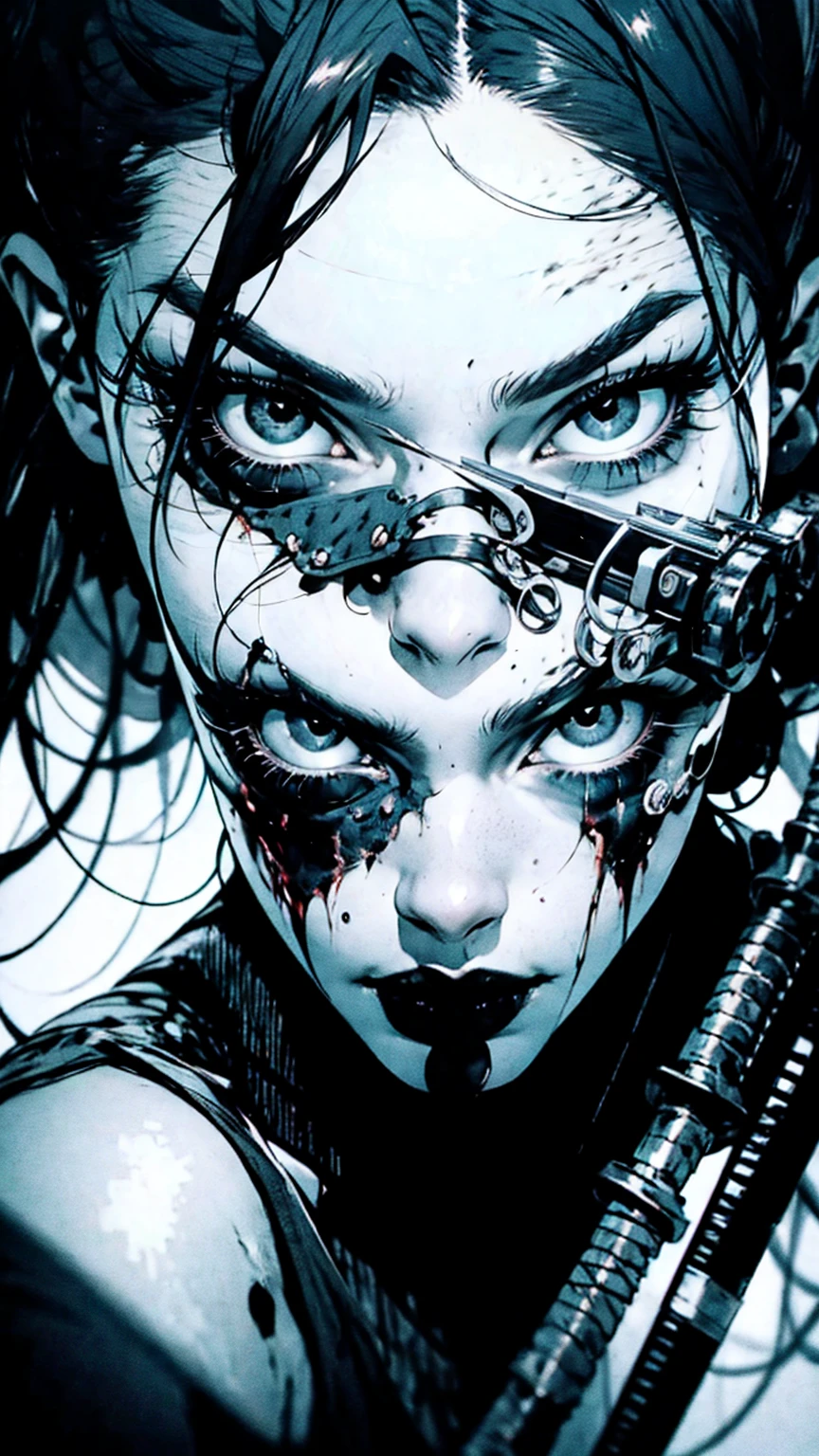 A killer:highres, realistic, detailed portrait, intense eyes, sinister expression, dark atmosphere, eerie lighting, sharp focus, horror theme, menacing, bloodstained knife, chilling background, suspenseful mood, mysterious figure, sinister shadows, macabre scene, tense and thrilling, fear-inducing, psychological suspense, dramatic storytelling, hauntingly beautiful, twisted and distorted features, eerie ambiance, disturbing and unsettling, hair-raising, bone-chilling, heart-pounding, gripping, nightmarish, pulse-pounding, spine-tingling.