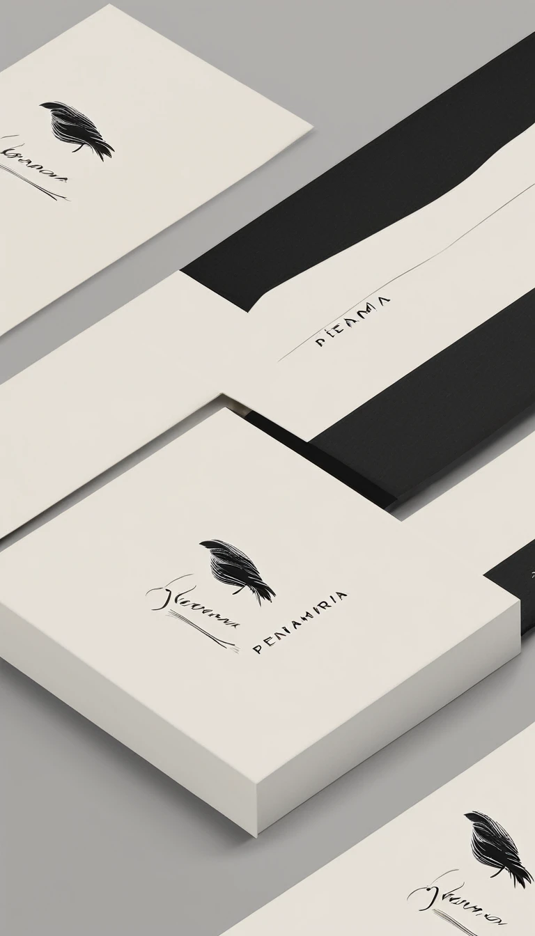 A minimal, modern, simple, cinematic logo design for the brand “Penamemoria". Create a modern, minimalistic, high-quality, logo of a boy-feather playing acoustic guitar