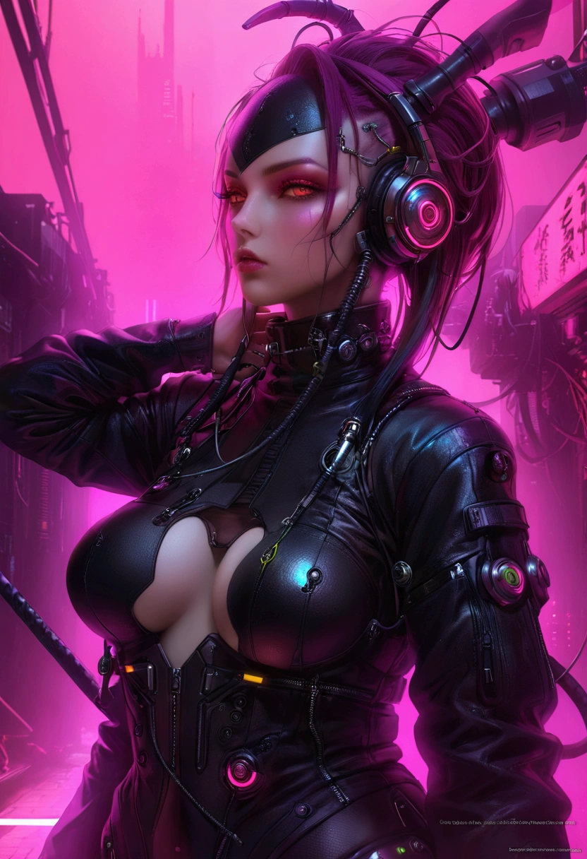 magenta tone, cyber punkワールド上の女兵士, Cyber Soldier, Female Cyborg Soldier, Strangely glowing neon lights, Firearms, machine gun, Bazooka, Very beautiful and detailed, Beautiful and delicate eyes,ear piercing、((Vibrant color scheme)), Black leather jacket, Delicate features with glossy lips and textured skin、Very detailed, Super complicated, High-quality images、Full Body Shot、Multiple Exposure Photography、Create images with amazing effects、Use a glamorous style、Digital art inspired by Ignacy Witkiewicz, Featured on cgsociety, Gothic art, Natalie Shaw Tom Bagshaw, Heavenly beauty, In the world of red dreams, Red ornaments, bright red, Profile photo 1024px, cyber punk hacker, Portrait of a digital shaman, Digital Artist, cyber punk))), cyber style, cyber punk horror style, タデウシュ・プルシュコフスキによるcyber punkアート, It was a hot topic on Art Station....., 詳細なcyber punkのイラスト, 高度なデジタルcyber punkアート, cyber punkマシンのポートレート, デジタルcyber punk - アニメアート, デジタルcyber punkアニメアート, cyber punkをテーマにしたアート, 夢のようなcyber punkガール, cyber punk))))), hacker, Cyberpsycho, Ghost in the machine, Android Mystic, Digital Art, Digital Artファンタジー, 美しいDigital Art, 素晴らしいDigital Art, ファンタジーDigital Art, Detailed digital 3D art, colorfull Digital fantasy art, 素晴らしいDigital Art, 素晴らしいDigital Art, Digital fantasy art ), Digital fantasy art, 息を呑むようなDigital Art, detailed ファンタジーDigital Art, 精巧なDigital Art, The female demon living in the machine, Profile photo 1024px, cyber punk hacker, Portrait of a digital shaman, Digital Artist, cyber punk))), cyber style, cyber punk horror style, cyber punk))))), hacker, Cyberpsycho, Android Mystic, Digital Art, Beautiful artwork illustration, Highest quality, The perfect angle, Perfect composition, Best Shot, Official Art, Cinematic Light, Figurative art, 美しく表現力豊かなDigital Art, Front shot