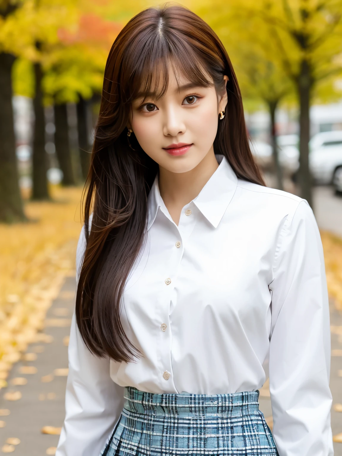 a close up of a woman in a plaid skirt and a white shirt, seifuku, kim doyoung, sun yunjoo, jaeyeon nam, heonhwa choe, jossi of blackpink, park ji-min, portrait of jossi of blackpink, lee ji-eun, lee ji - eun, shikamimi, official photos