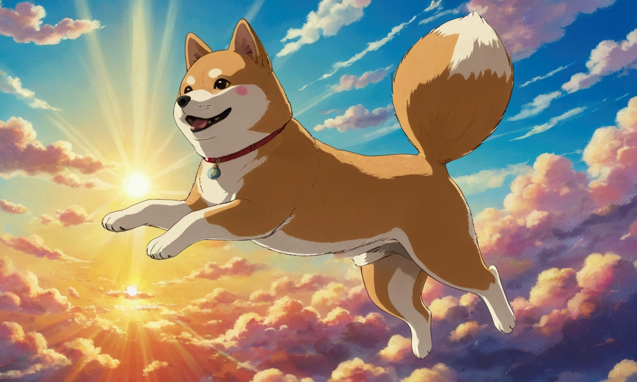 Ghibli summer fly in the sky Shiba Inu