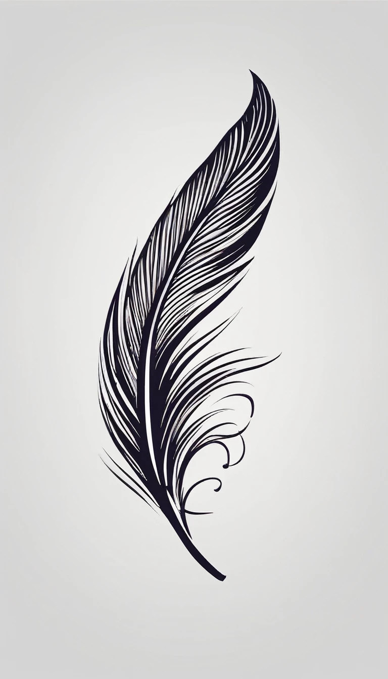 A minimalist, fantastic, poetic, dreamy, captivating, memorable, masterpiece, modern, simple logo design of a feather for the brand “Penamemoria". The logo must convey a sense of music, stories and dreams. Minimalistic logo design of a feather.