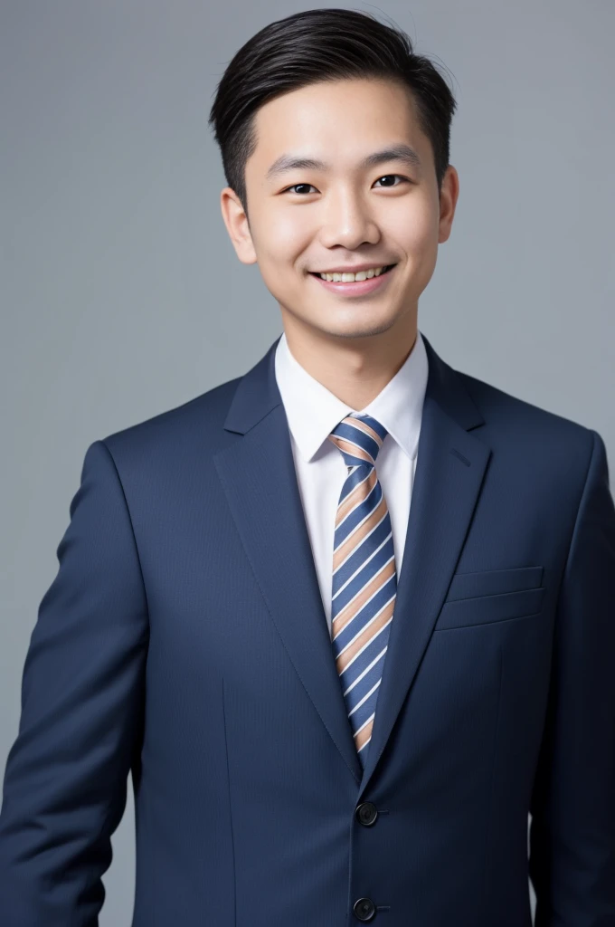 a 40 year old man vietnamese guy in suit,, Ultra high quality, short hair, Hair is neat.No short beard.no beard, face focus, working as HR manager, professional, smiling