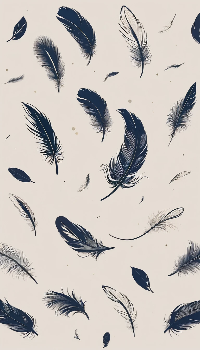 A minimalist, fantastic, poetic, dreamy, captivating, memorable, masterpiece, modern, simple logo design of a feather for the brand “Penamemoria". The logo must convey a sense of music, stories and dreams. Minimalistic logo design of a feather.