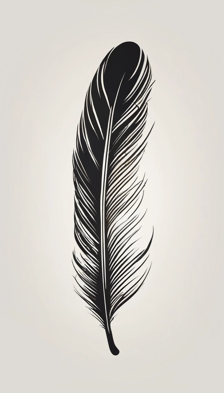 A minimalist, fantastic, poetic, dreamy, captivating, memorable, masterpiece, modern, simple logo design of a feather for the brand “Penamemoria". The logo must convey a sense of music, stories and dreams. Minimalistic logo design of a feather.
