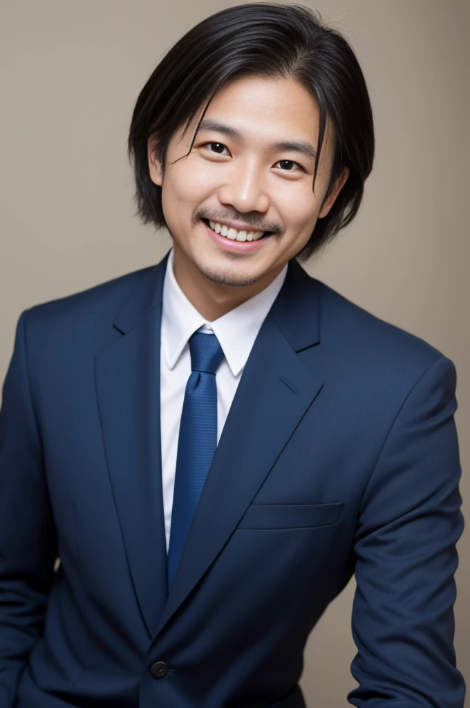 a 40 year old man vietnamese guy in suit,, Ultra high quality, short hair, Hair is neat. short beard, face focus, working as HR manager, professional, smiling