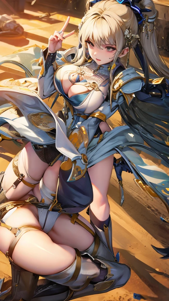 ((masterpiece)), ((best quality)), (ultra-detailed), ((extremely detailed)), 4K, (8K), best quality, (beautiful), 1girl, mature woman, shiny skin, graceful, bangs, breasts, gloves, wavy blonde hair, long hair, blue eyes, side boob, thighs, white gloves, white leg wear, white goddess outfit, cowboy shot, cleavage, Golden Sky, Light of God, Luxurious Greek-style divine castle, goddess, smile, perfect smile, Precise golden embroidery on costumes, golden ornaments, white wings of countless angels soaring down, goddess costumes in white leotards, leotards that bite, Perfect, ultimate, no extra, no extra, goddess, goddess of beauty, goddess of beauty, goddess of beauty, goddess of perfection, goddess among goddesses, ultimate goddess, goddess of perfect proportion, goddess of eros, supreme goddess, goddess of absolute proportion, absolute goddess, erotic, sexy, captivating, disgusting, sexual, slut, lustful, cowboy shot, dynamic angle, by GOD, ((masterpiece)), ((best quality)), (ultra-detailed), ((extremely detailed)), 4K, (8K), best quality, (beautiful)