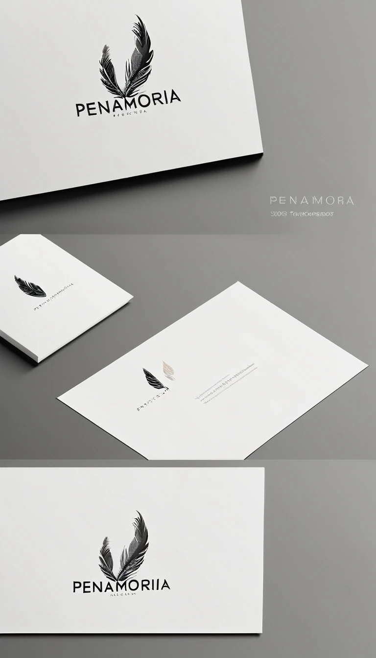 A minimal, modern, simple, cinematic logo design for the brand “Penamemoria". Create a modern, minimalistic, high-quality, logo of a feather-bird
