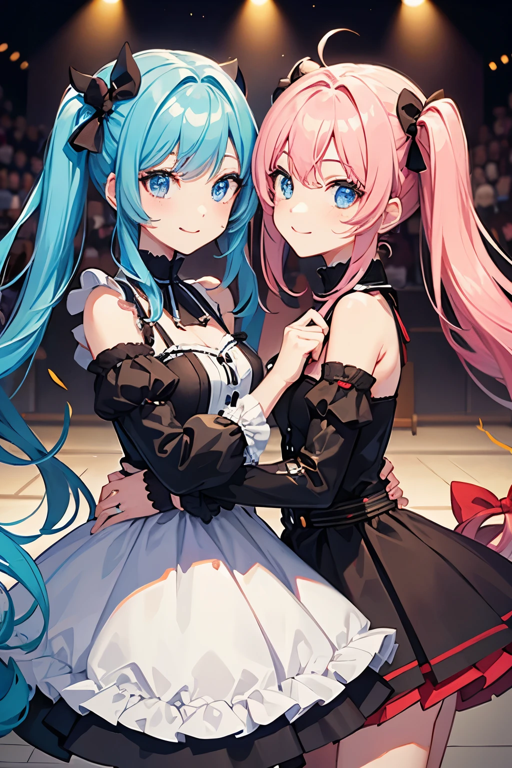 high quality, masterpiece,cute,face,2 people,Twin tails,Virtual Singer