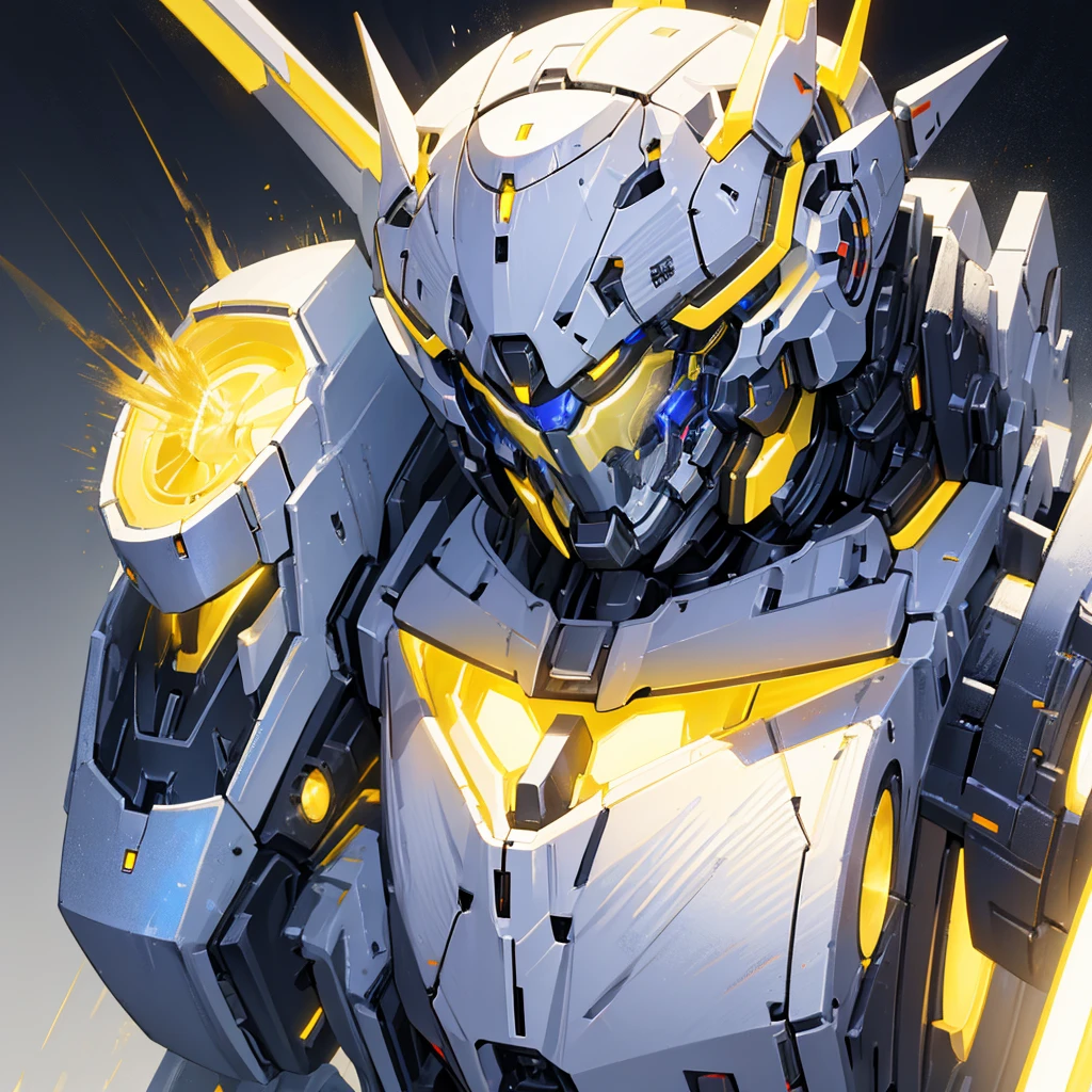 A mecha made of steel,A huge mecha flashing yellow light,((Pure white background))