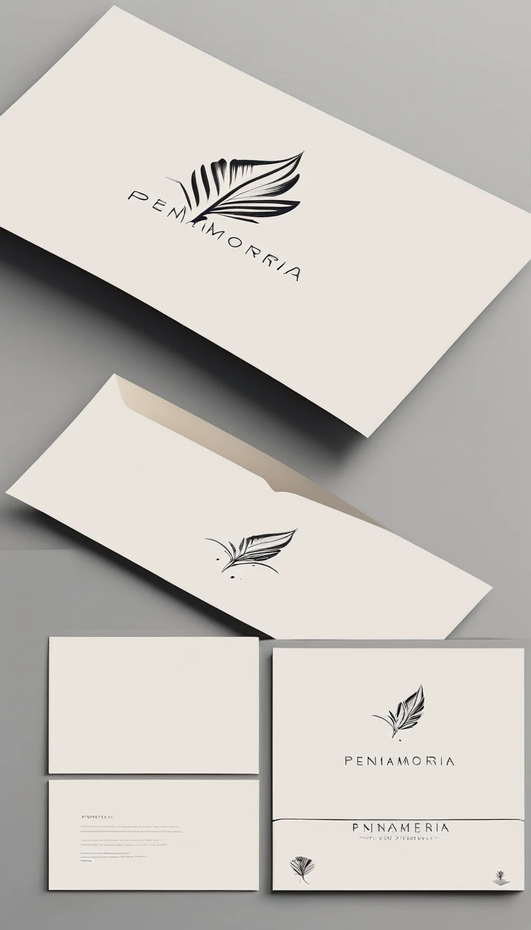 A minimal, modern, simple, cinematic logo design for the brand “Penamemoria". Create a modern, minimalistic, high-quality, masterpiece, fantastic, poetic feather that symbolizes dreams and stories.