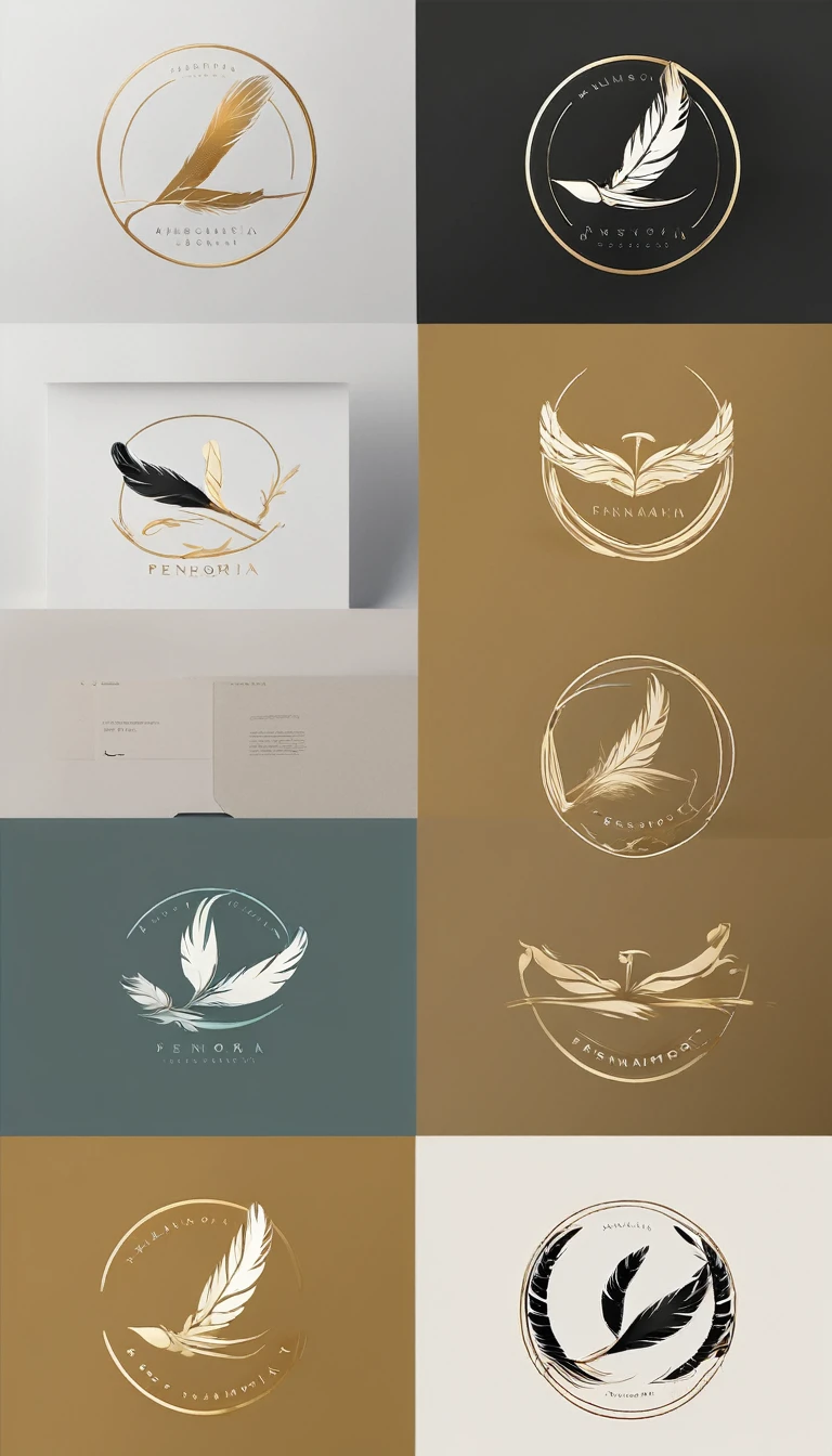 A minimal, modern, simple, cinematic logo design for the brand “Penamemoria". Create a modern, minimalistic, high-quality, masterpiece, fantastic, poetic feather that symbolizes dreams and stories.
