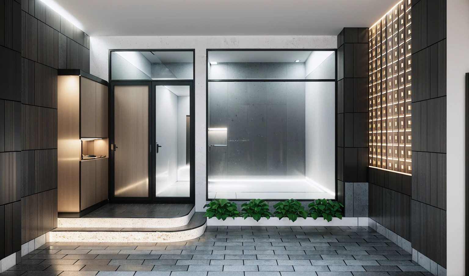 Morden space design, (((volumetric light:1.2))), (Masterpiece,best quality,8k uhd,dslr,soft lighting,high quality,hyper detail,film grain,Fujifilm XT3, UE 5 render 8k, super high resolution, supper detail:1.2), color block wall decor, abtract poster decor, glossy terazzo floor:1.3,OPEN POSE
