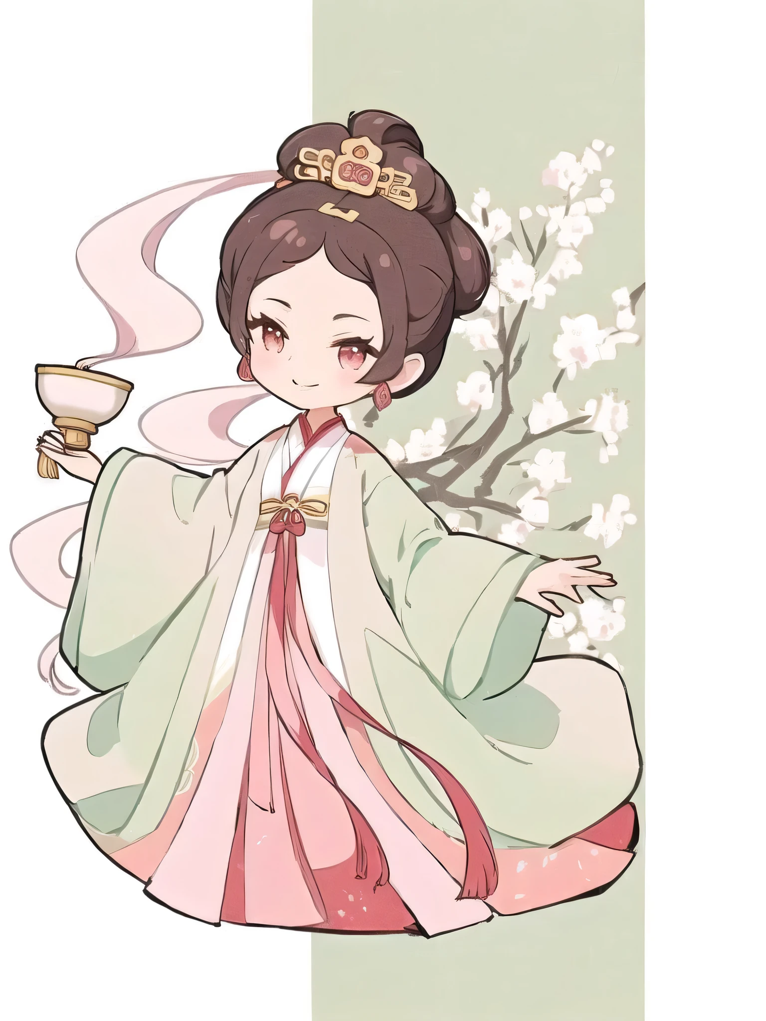 An ancient painting，A woman in Han Dynasty clothing in the painting, Girl wearing pink Hanfu，Beautiful girl with makeup，The pink cherry mouth is smiling happily，The princess is smiling，Simple line drawing，girl，antiquity，Chinese style，palace ， a girl in Hanfu, ancient Chinese Princess, Chinese Beauty, Wearing Chinese clothes, Chinese Art Style, Chinese Goddess, Dynasty princess, Chinese Princess, Chinese traditional clothing, Chinese painting style, white Hanfu, Hanfu, Chinese girl, Inspired by Qiu Ying，4K，8k，Ultra HD Ultra Detailed，Smooth lines，Smooth lines
