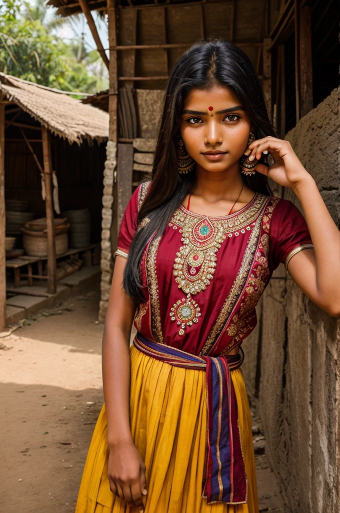 photography of a 20yo indian village woman, perfect face, masterpiece, traditional dress