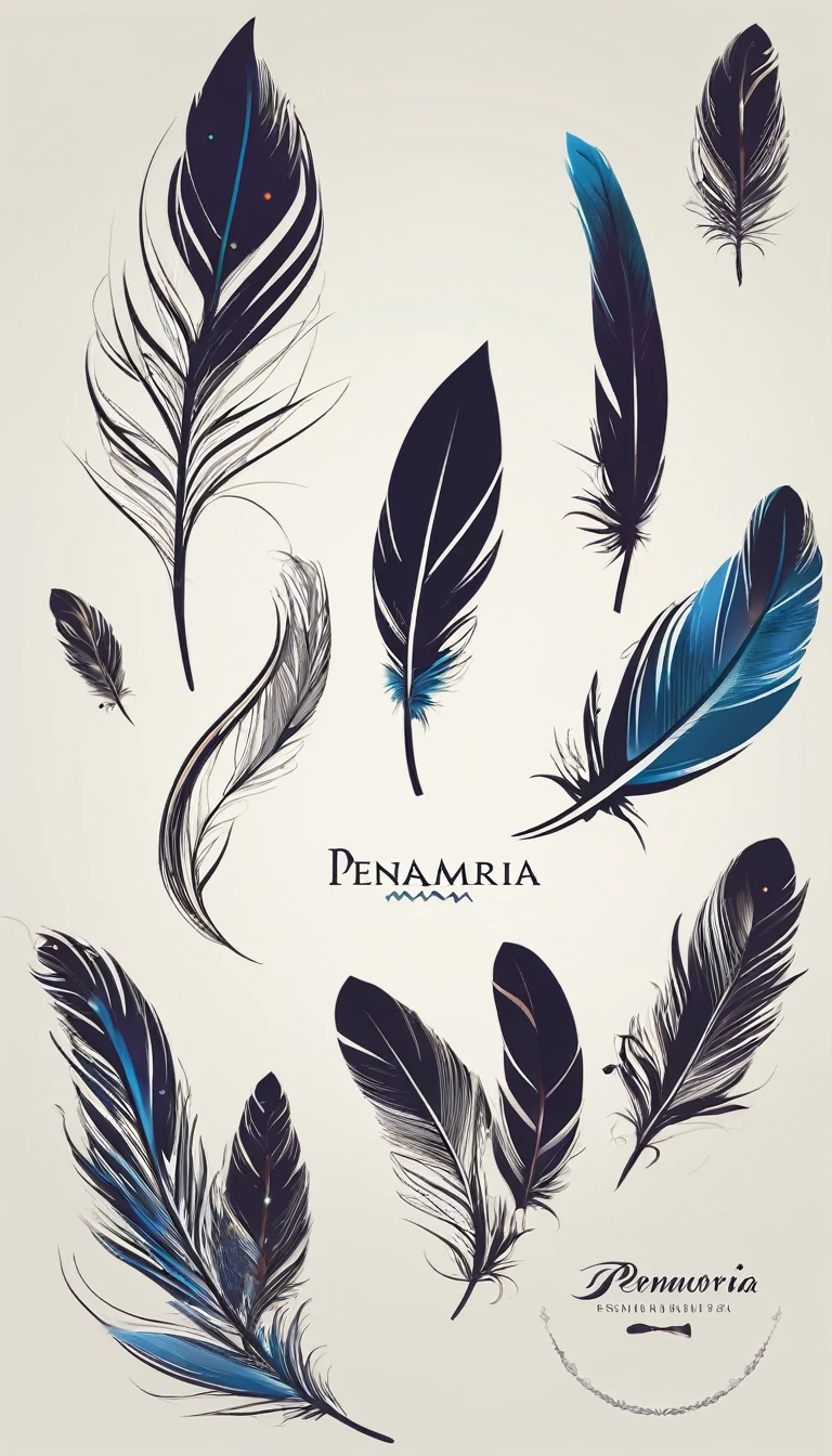 Create a minimal, modern, simple, inspirational, memorable, dream like logo design of a feather for the brand “Penamemoria".
