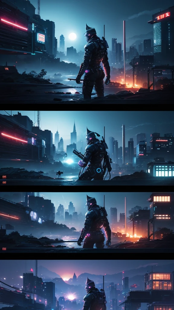 Night view、nature、relax、refresh、Illustration effect for posters and magazines, cyber punk、Ninja