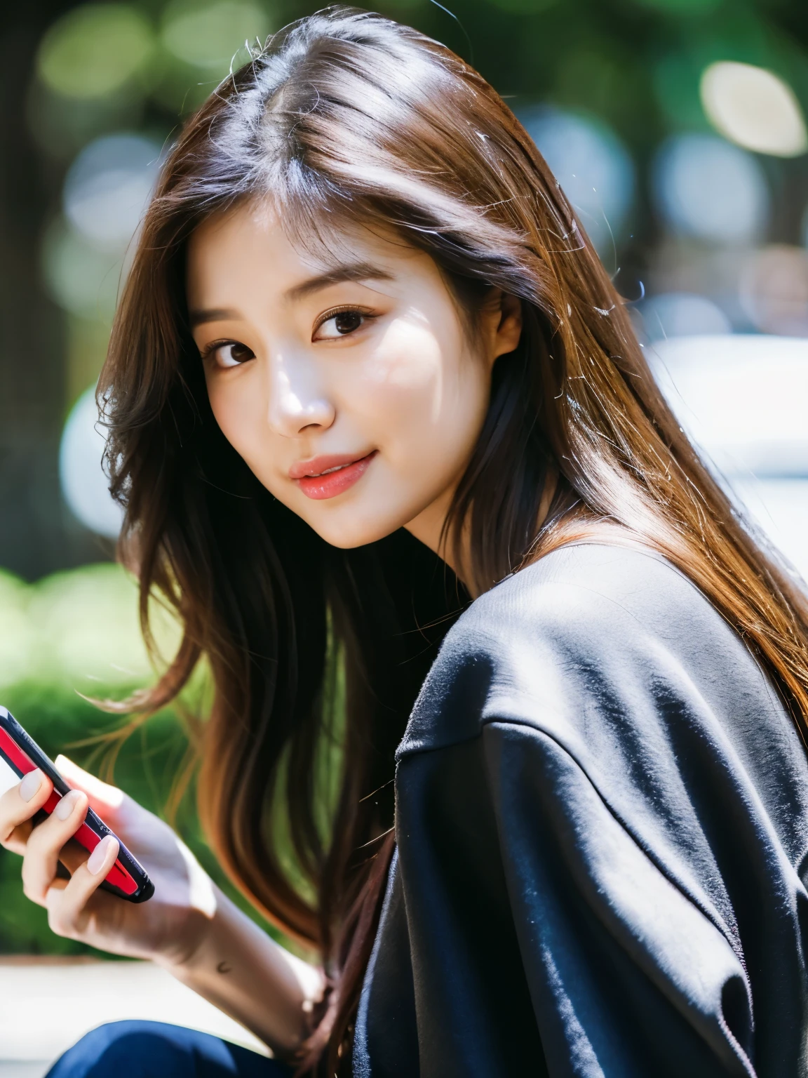 araffe asian woman with long brown hair holding a cell phone, beautiful south korean woman, lee ji-eun, lee ji - eun, gorgeous young korean woman, beautiful young korean woman, heonhwa choe, korean girl, jaeyeon nam, portrait of female korean idol, cute korean actress, park ji-min, wan adorable korean face, bae suzy