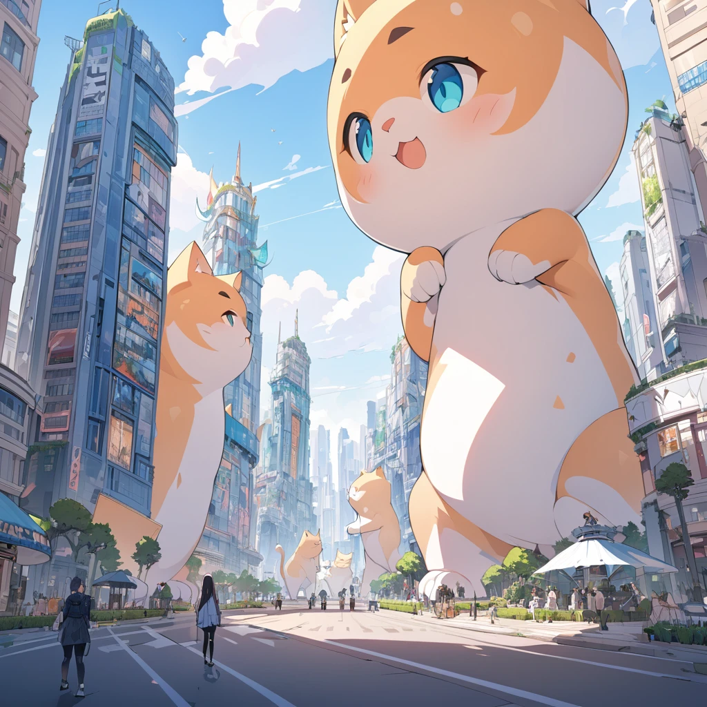 Masterpiece, ultra detailed, beautiful,Super Saturation, arcadia , Giant cat,size comparison,
