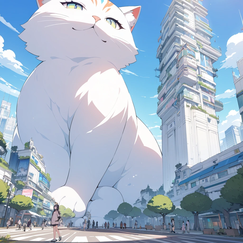 Masterpiece, ultra detailed, beautiful,Super Saturation, arcadia , Giant cat,size comparison,
