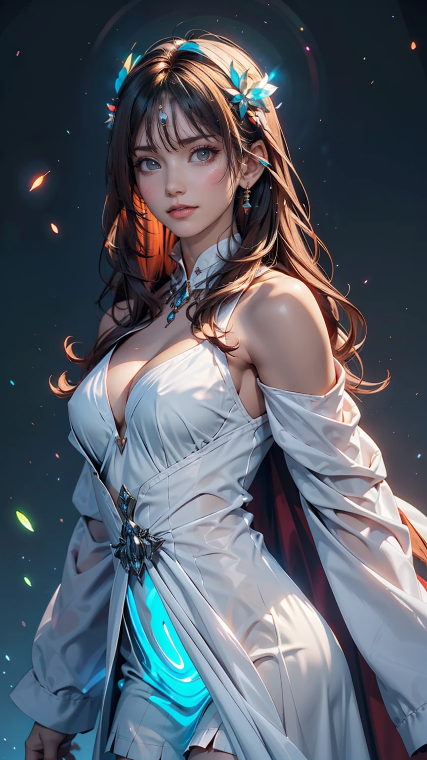 Tsunade(\rwby\), brunette, , 1 girl, best quality, high-detailed, masterpiece, high definition, Sharp: 1.2, Perfect body beauty: 1.4, Slim abs: 1.2, ((Layered Hair Style,)), Highly detailed face and skin texture, Detailed eyes, Double eyelids, Looking at the camera, yellow eyes, long hair, sunset background, perfect lighting,(bright), white jacket, hyperrealism, thighhighs, rwby, weapon in hands