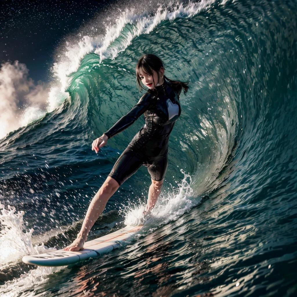 (ZoomedOut:1.28, Wide-shot) ZoomLayer (Epic photo of surfer magazine:1.37). (Full of Water, Everything Wetted:1.4) WetHair (extremely detailed Cute Girl in RED)(SparklingHighlights:1.28), Dynamic Joyful Expressions LifeLike Rendering (ManoErina:1.0) . Overflowing Gigantic Sideboob (Clearly Visible Beautiful Breast to Buttocks Line) Tiny and Roundly Butt, Detailed wet clothing texture, (Sloppy Surfboard:-1.2) Riding on waves, Sparkling water, TyndallEffect(Starry Water Particles:1.32), Whole Body proportions and all limbs are anatomically accurate