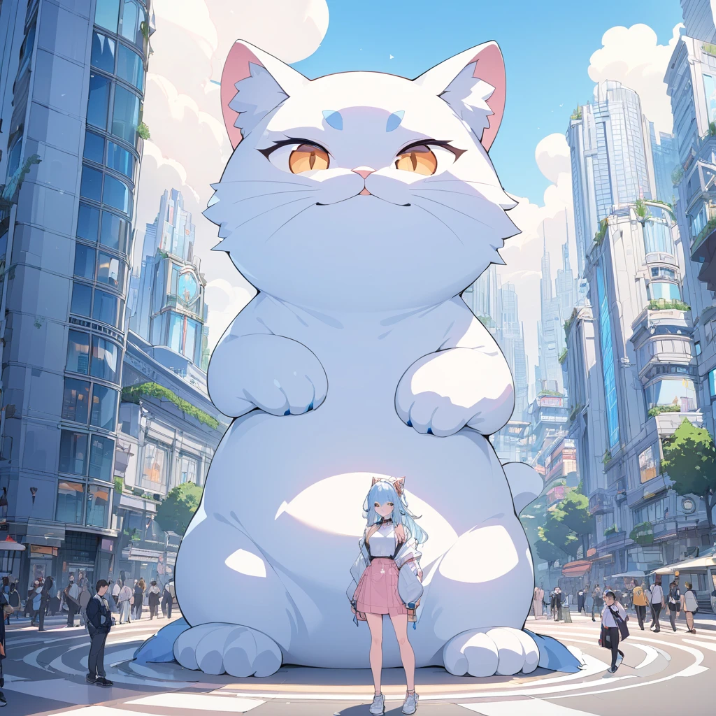 Masterpiece, ultra detailed, beautiful,Super Saturation, arcadia , Giant cat,size comparison,

