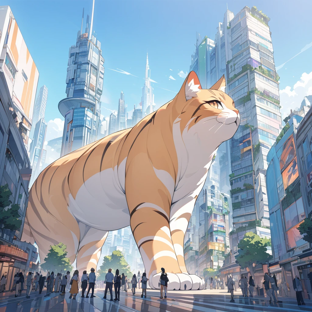 Masterpiece, ultra detailed, beautiful,Super Saturation, arcadia , Giant cat,size comparison,
