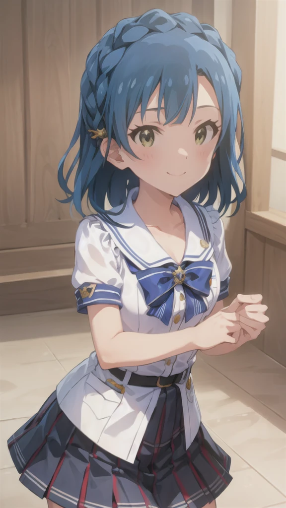 16k,yuriko nanao, (million live), (Highest quality, 8k, masterpiece, Super detailed:1.2), Movie angle,
One girl, alone, skirt, smile, View your viewers, Sailor collar, pleated skirt, Short sleeve, , blush, Seraphim, clavicle, ribbon, Upper Body, Style your hair, Wind, Floating Hair,beautiful face, beautiful eyes,details eyes