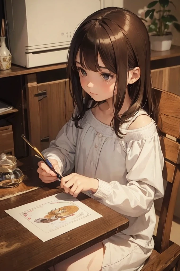 ((best qualityer, proffesional)), ((アニメ)), (illustration), (cenário com illustration realismo e leve toque de aquarela) charachter: (1 9 years old)air, Shoulder length hair, honey eyes with brown, dressed in a t-shirt and shorts, no earrings or feminine adornments, innocent looking, it's not sensual. Garden Scenery, the has a light brown and dark brown striped kitten.