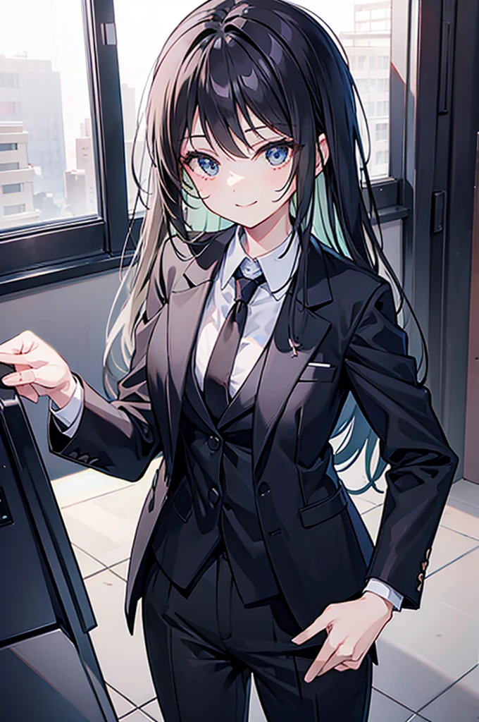 Black Suit girl tie smile
