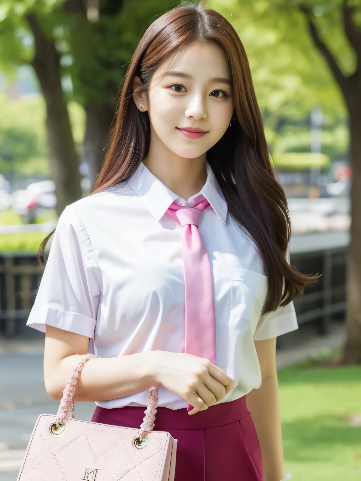 araffe girl in a white shirt and pink tie holding a clear bag, jisoo of blackpink, jisoo from blackpink, portrait jisoo blackpink, jossi of blackpink, jaeyeon nam, tzuyu from twice, kim doyoung, portrait of jossi of blackpink, park ji-min, wan adorable korean face, lalisa manoban of blackpink