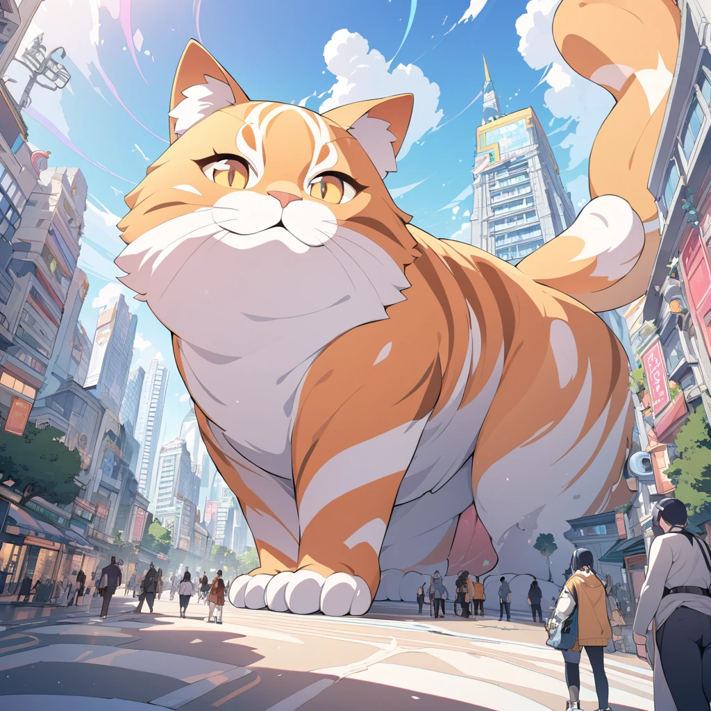 Masterpiece, ultra detailed, beautiful,Super Saturation, arcadia , Giant cat,size comparison,
