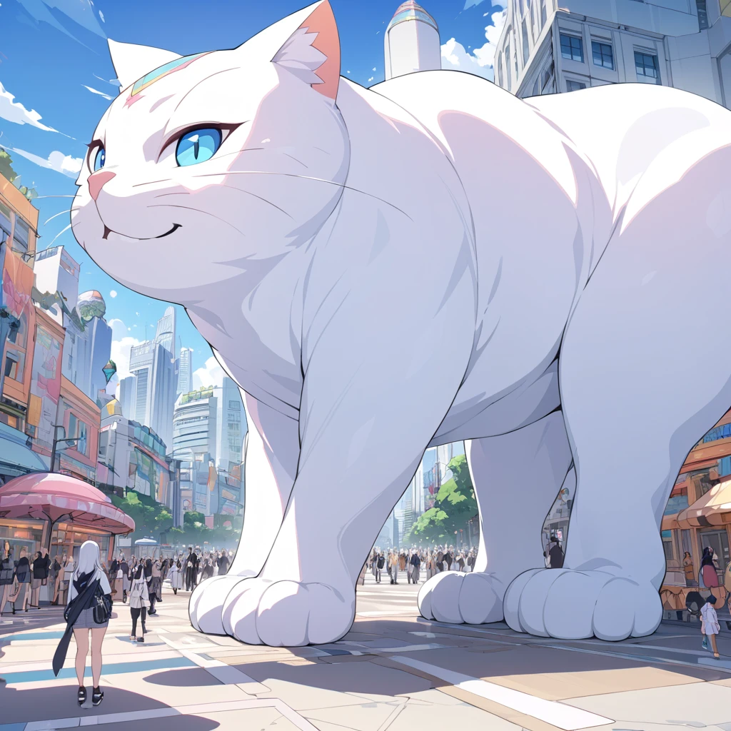 Masterpiece, ultra detailed, beautiful,Super Saturation, arcadia , Giant cat,size comparison,
