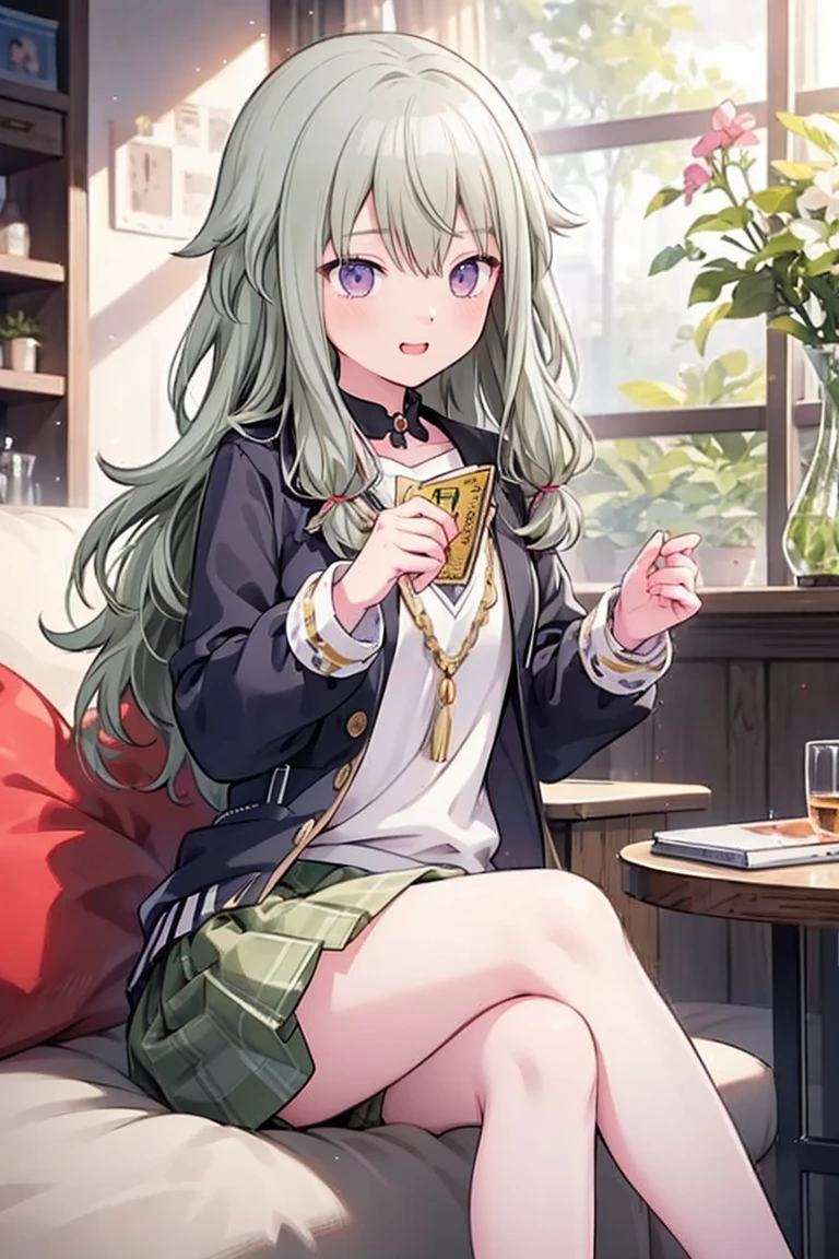 (8k, 最high quality)、Ultra-high resolution、Adorable、最high quality, beautiful, Absurd beauty、masterpiece、Best image quality、(Front facing)、good feeling、smile,Face the camera、Smile、smile、Small face、Adorable満面のsmile, 最high quality、female、Looks 20 years old、1 person、masterpiece, Most detailed、、blazer、skirt、 high quality、Shiny Hair、非常に細かくてbeautiful明るい目、Medium chest、nose blush、非常に精細でクリアでbeautiful顔, Awards, (Anatomically correct)、The whole body is visible、Focus on the face、Sitting