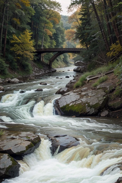 A raging river separates them.