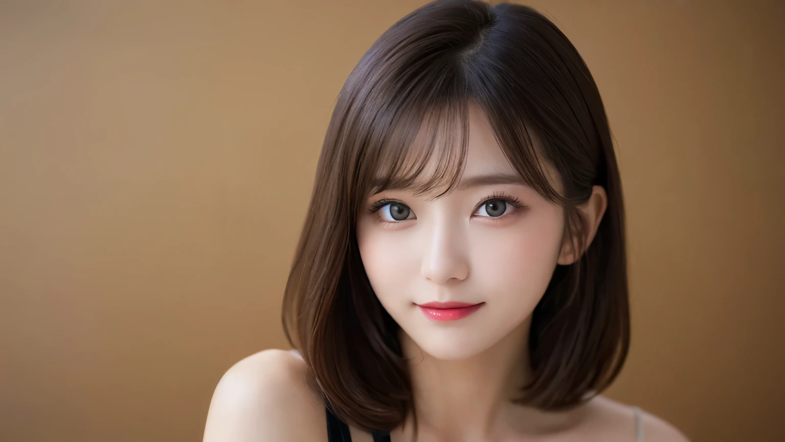 table top, highest quality, shape, Super detailed, finely, High resolution, 8k wallpaper, Perfect dynamic shape, beautiful and detailed eyes, D cup, natural color lip, random sexy pose,smile、20 year old girl、midnight、Beautiful and dense face、perfect and beautiful face,Big eyes、real photos(best image quality),Sheer off-shoulder dress (black)、looking at camera、Please stand、Do gal makeup,blurred background