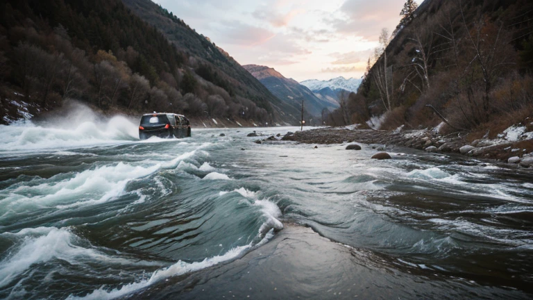 A raging river separates them.