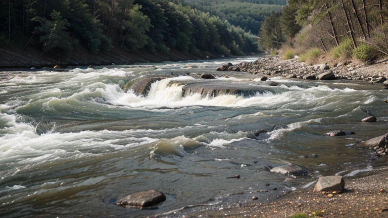 A raging river separates them.