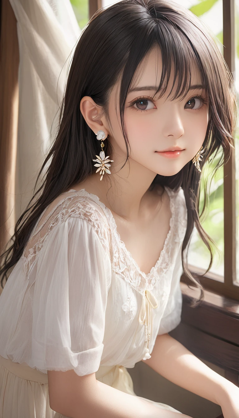 (masterpiece, Highest quality:1.2), One girl, alone,bony body、15 years old、Absolute area、Earrings 