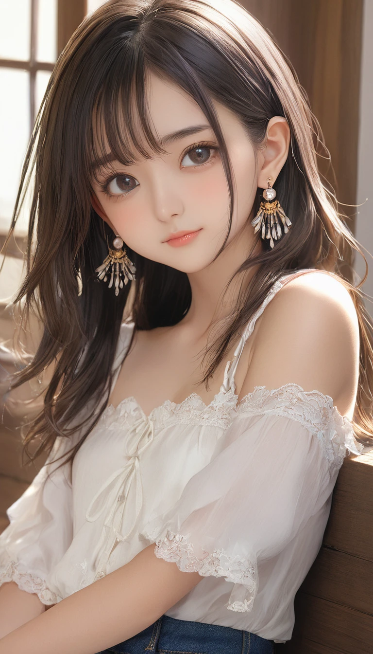 (masterpiece, Highest quality:1.2), One girl, alone,bony body、15 years old、Absolute area、Earrings 