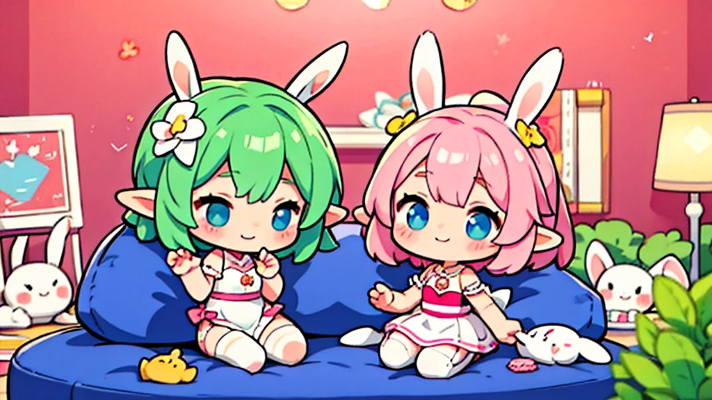 Bunny ears、Chibi Girl Elf、Chill out、Pink and pop room、 smile
