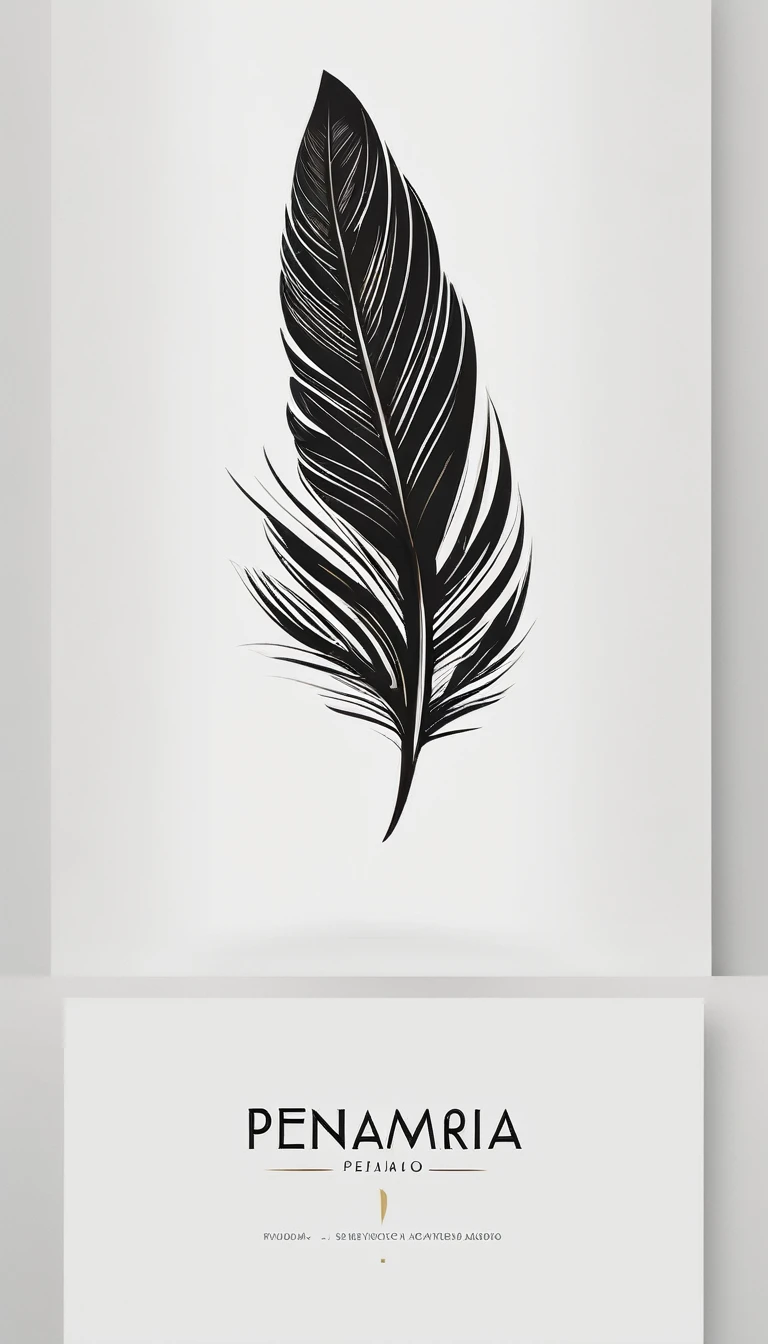 A minimal, modern, simple, cinematic logo design for the brand “Penamemoria". Create a modern, minimalistic, high-quality, masterpiece, fantastic, poetic feather that symbolizes dreams and stories.
