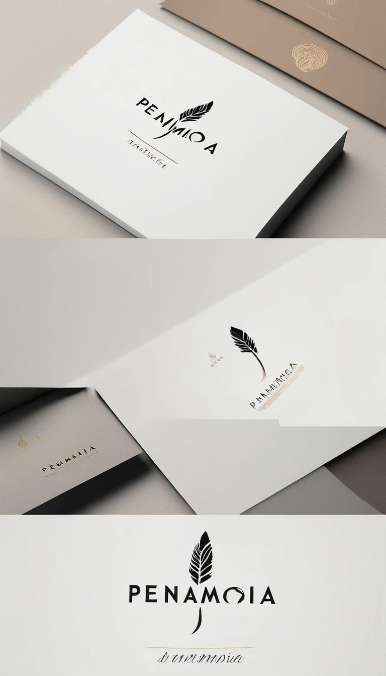A minimal, modern, simple, cinematic logo design for the brand “Penamemoria". Create a modern, minimalistic, high-quality, masterpiece, fantastic, poetic feather that symbolizes dreams and stories.