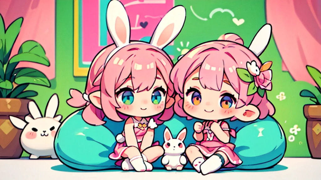 Bunny ears、Chibi Girl Elf、Chill out、Pink and pop room、 smile