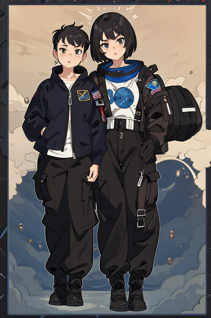 1girl, cargo pant, astronaut pants, jacket spacial, black hair, talk pose, stronger, muscular, shaved hair, masterpiece, best quality, highly detailed
