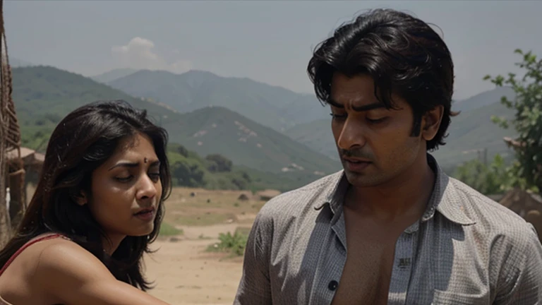Arjun carrying Meera through the rain.