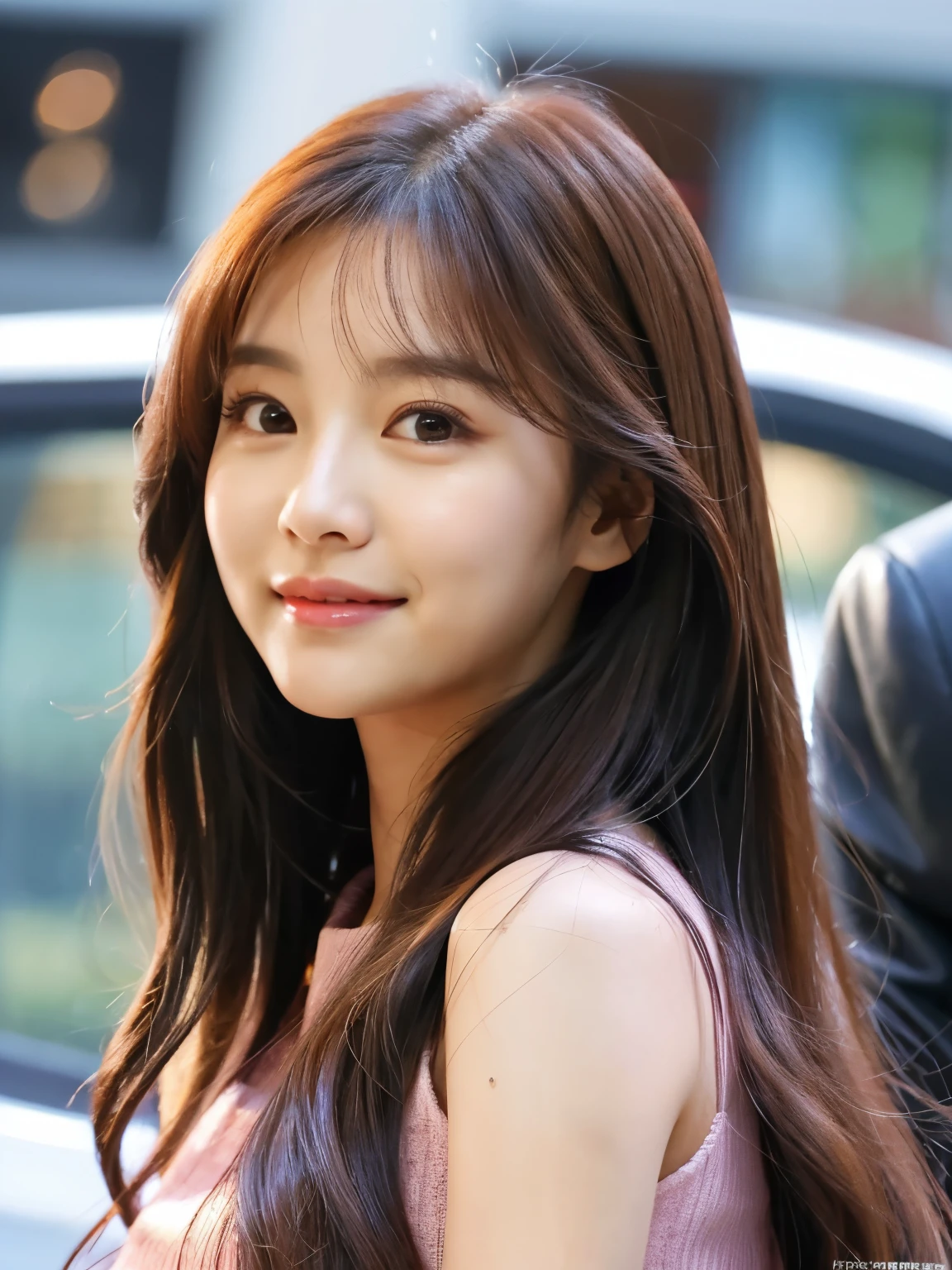 She has a small face like an idol and is very cute..、A woman with a small face who looks young 1、Smiling Kindly、She's wearing a bold tiger print bikini.、I can see your thighs、Beautiful beach with white sand、(They are playing beach volleyball。.)、Natural light、(whole body)、Highest quality